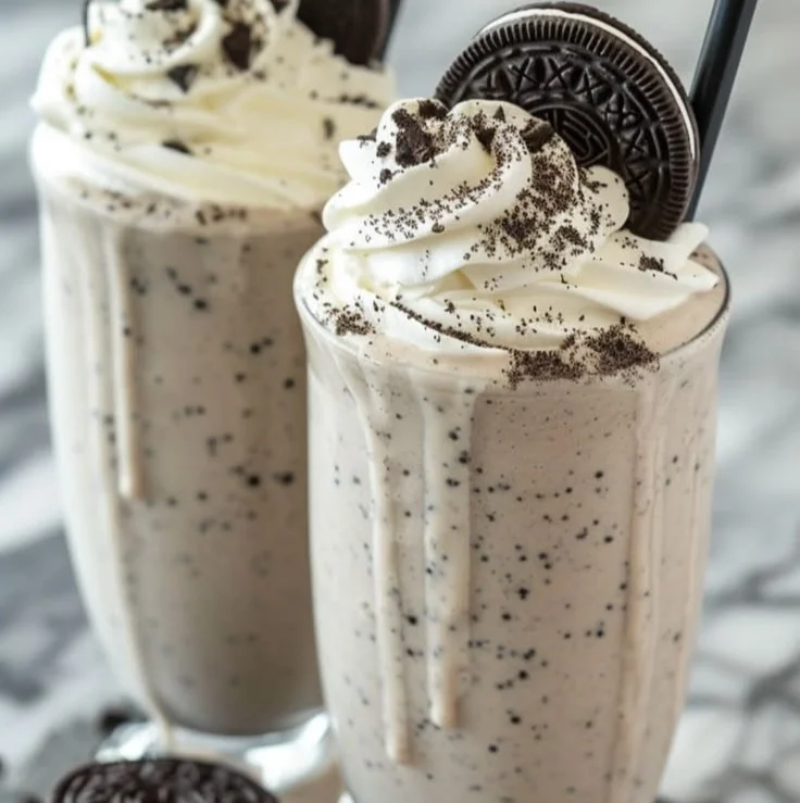 Delicious Oreo Milkshake topped with whipped cream and crushed Oreos