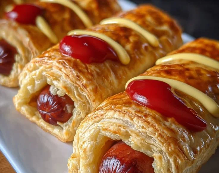 Puff pastry hot dogs wrapped in flaky pastry for a tasty snack