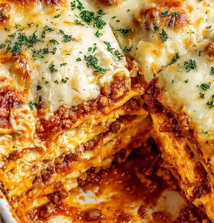 Homemade ricotta cheese lasagna layered with rich flavors
