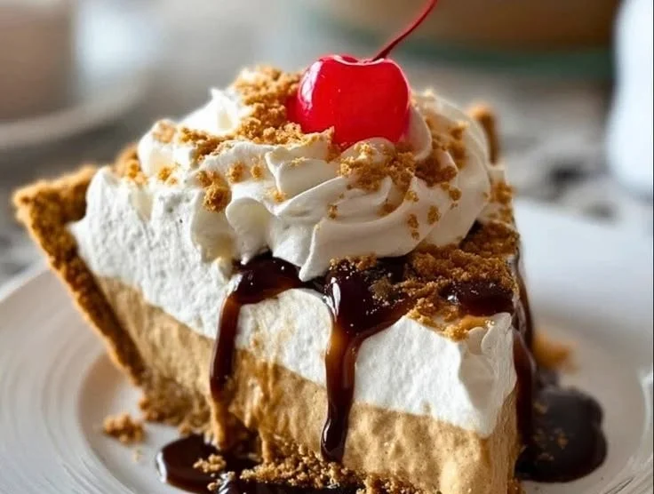 Delicious Root Beer Float Pie topped with whipped cream and root beer