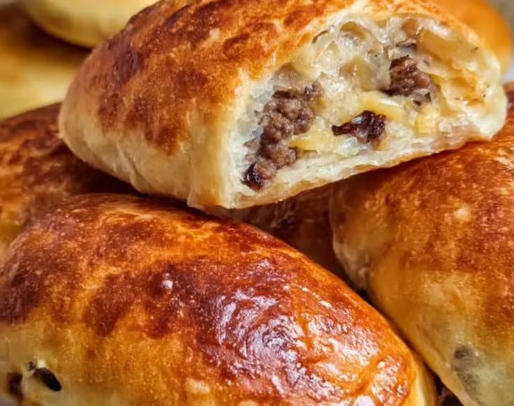 Homemade sourdough runzas filled with savory ingredients