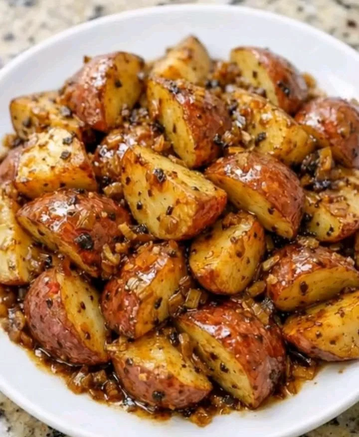 Delicious plate of soy garlic potatoes served as a side dish