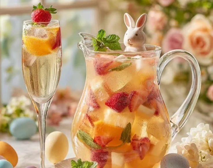 Colorful Spring Bunny Sangria with fresh fruit and vibrant colors in a glass
