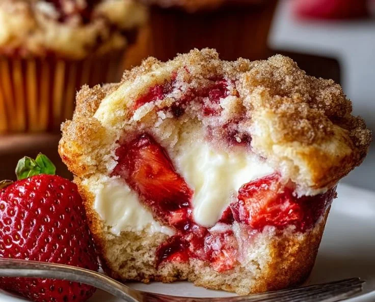 Delicious strawberry cream cheese muffins fresh out of the oven