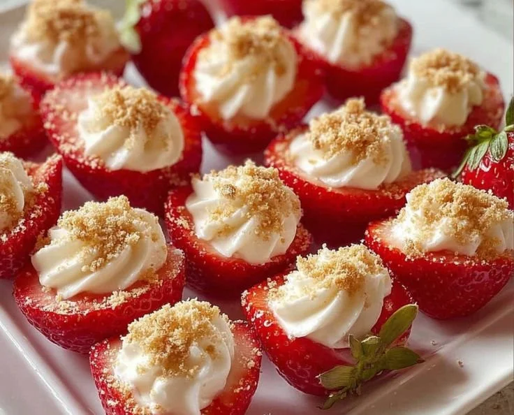 Sweetheart Cheesecake Deviled Strawberries recipe with fresh strawberries and cream cheese filling