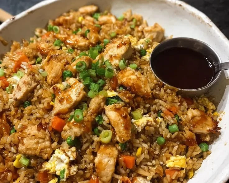 Delicious teriyaki chicken fried rice served in a bowl