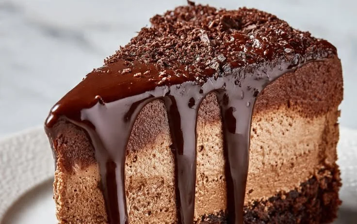 Decadent Triple Chocolate Mousse Cake with layers of rich chocolate