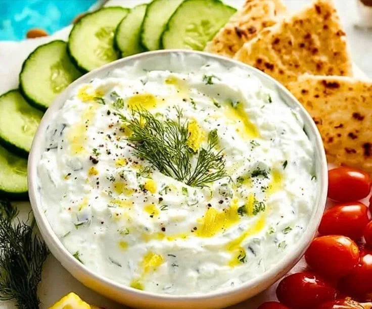 Homemade Tzatziki Sauce with cucumber and yogurt served in a bowl