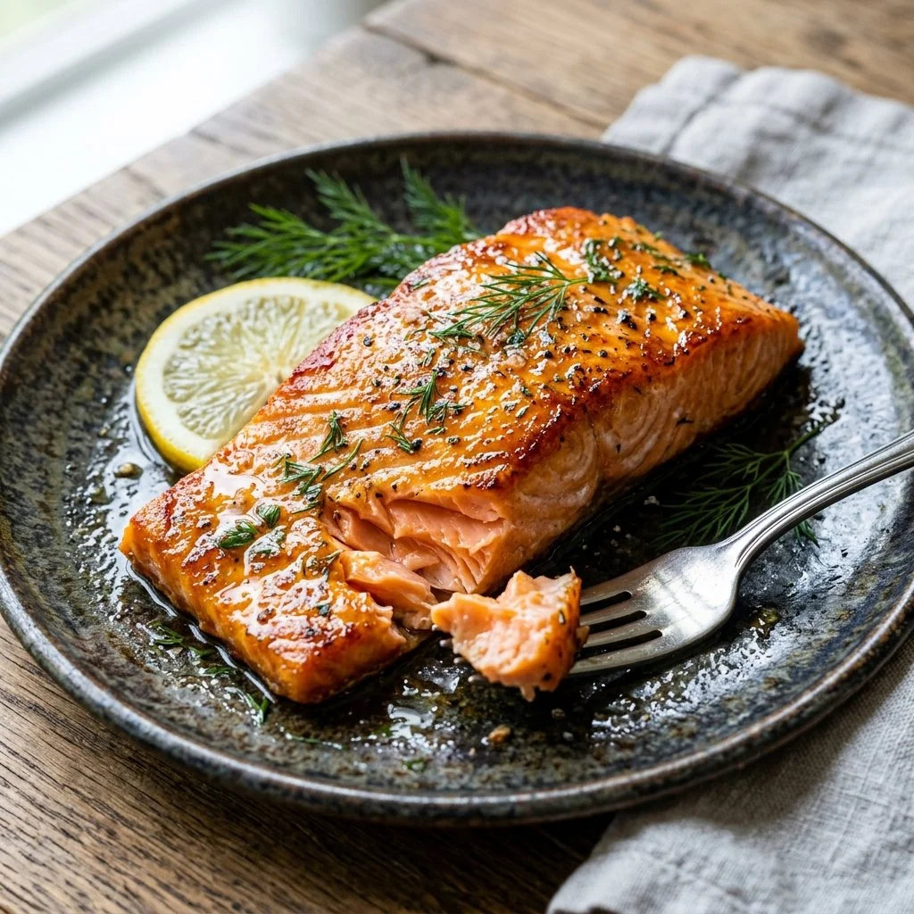Deliciously cooked air fryer salmon served on a plate
