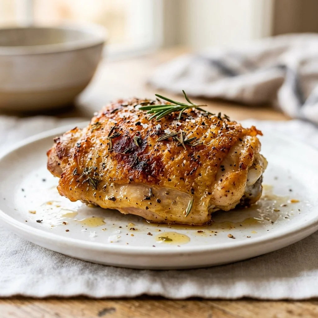 Juicy baked chicken thighs seasoned and ready for serving