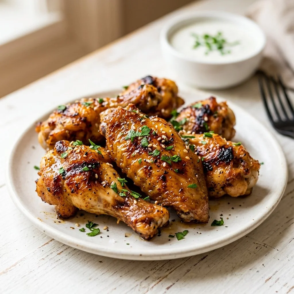Crispy baked chicken wings arranged on a serving platter