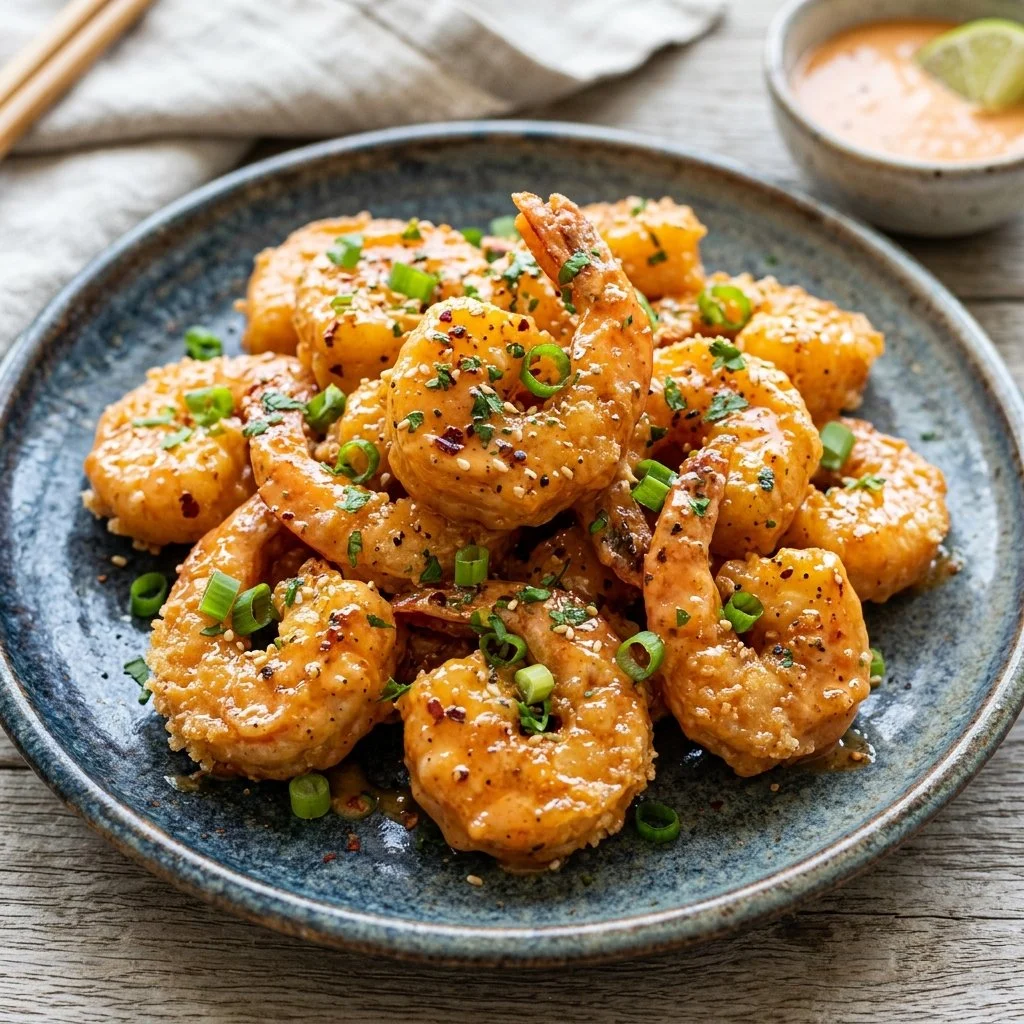 Delicious Bang Bang Shrimp served with a spicy sauce on a plate.