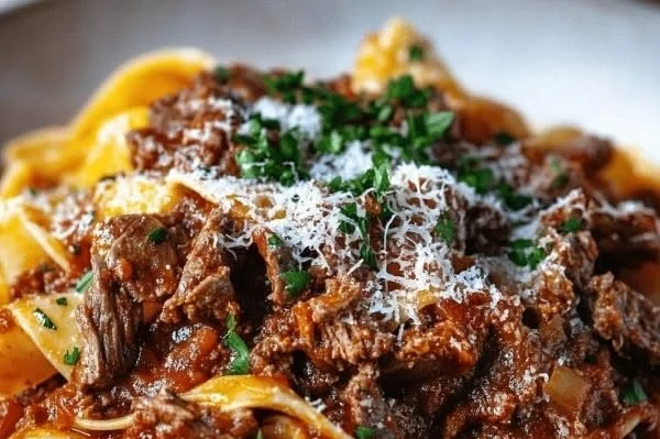 Delicious Beef Ragu with Pappardelle pasta and red wine