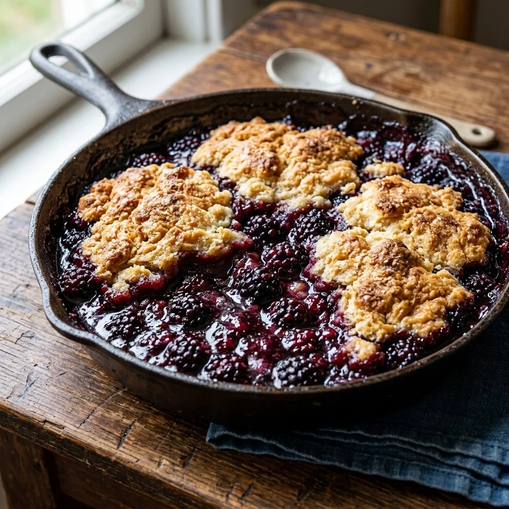 Delicious homemade blackberry cobbler with fresh berries and a golden crust