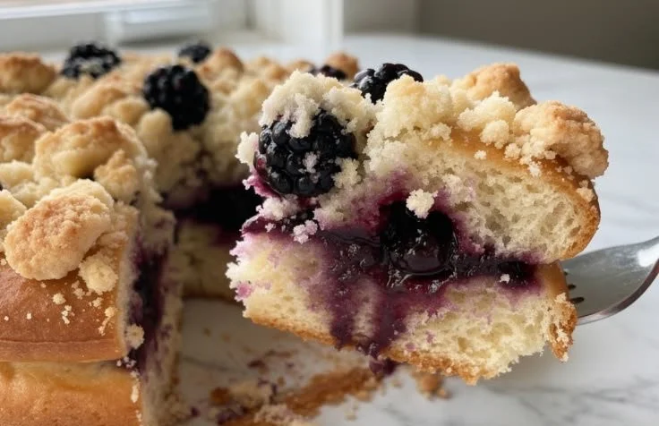 Freshly made Blackberry Cream Donuts topped with blackberries and whipped cream.