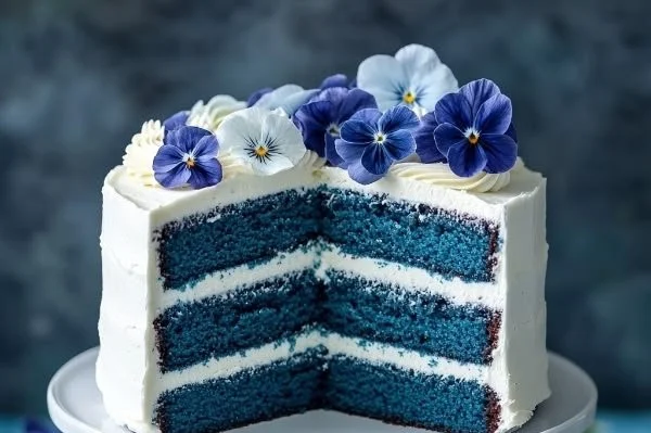 Delicious slice of Blue Velvet Cake with cream cheese frosting