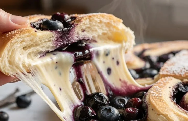 Blueberry Cream Lava Rolls with creamy filling and blueberries on a plate