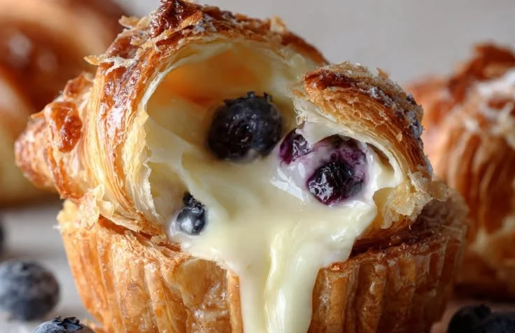 Delicious blueberry custard croissant cups fresh out of the oven