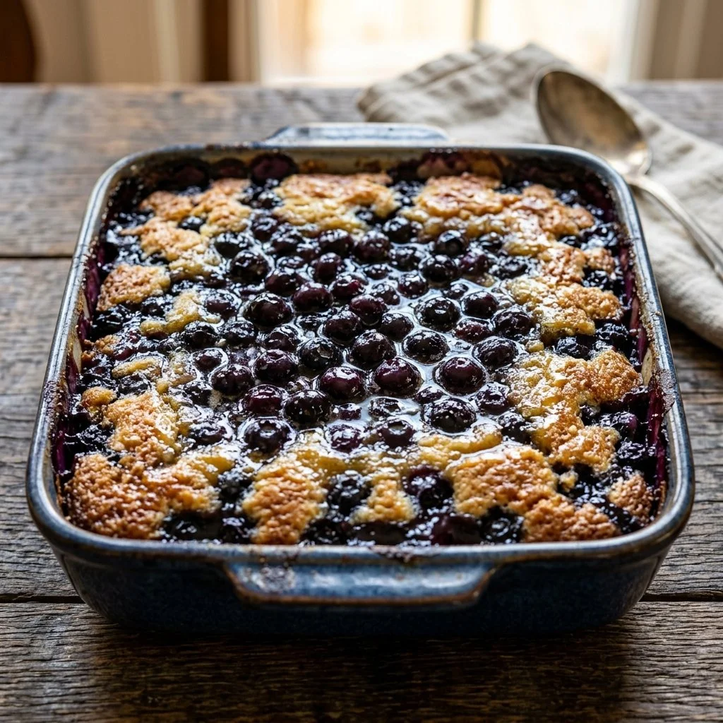 Delicious blueberry dump cake fresh out of the oven