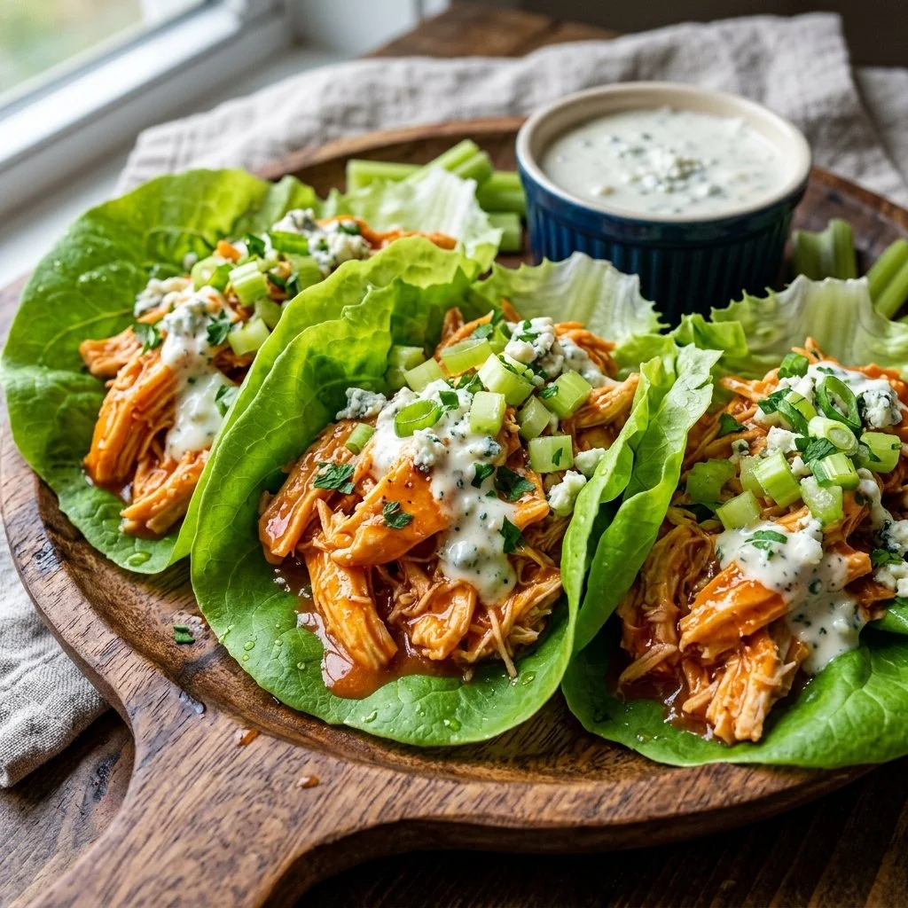 Buffalo Chicken Lettuce Wraps served on a plate