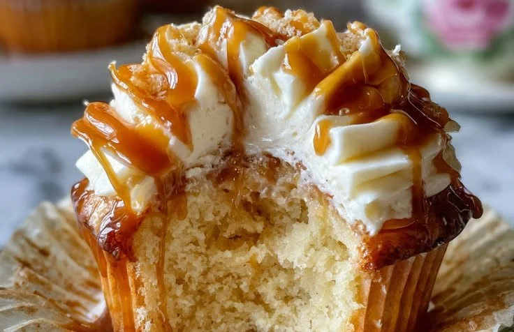 Delicious Butterbeer Cupcakes topped with creamy frosting