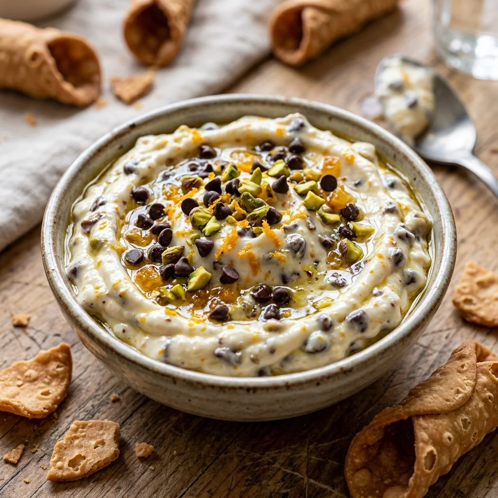 Delicious Cannoli Dip served with crispy wafers.
