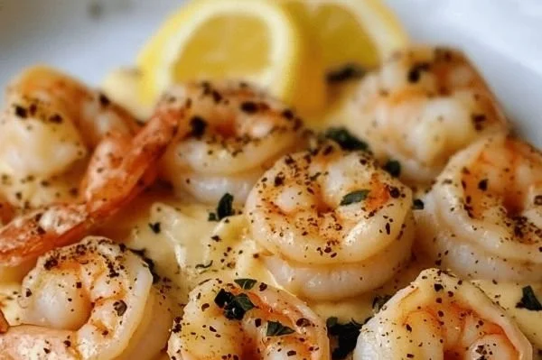 Carnivore Shrimp Alfredo dish without pasta, rich and creamy shrimp sauce