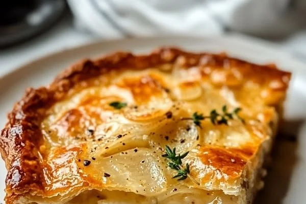 Gordon Ramsay's Cheese and Onion Pie served on a plate