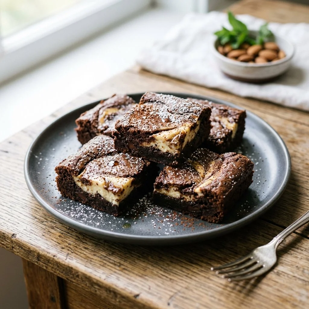 Cheesecake swirl brownies with creamy topping and rich chocolate base