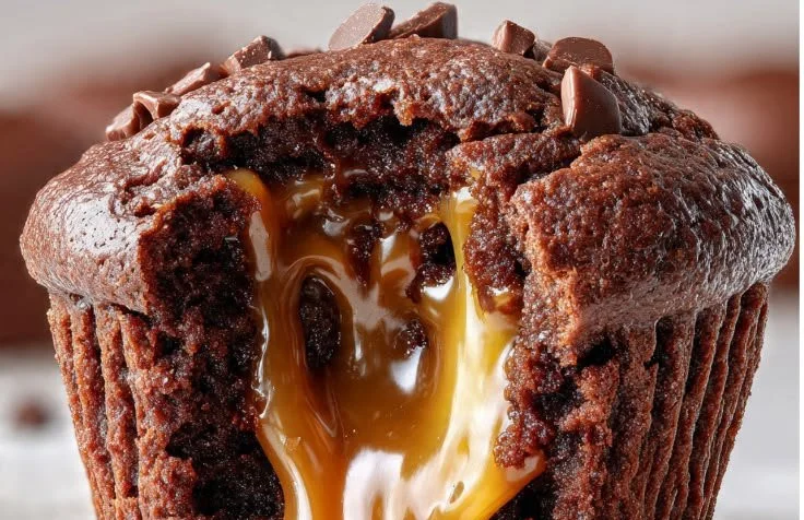 Delicious Chocolate Caramel Muffins fresh out of the oven