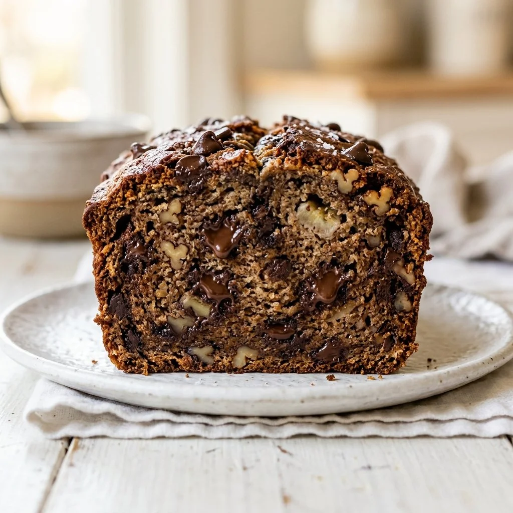 Delicious chocolate chip banana bread fresh out of the oven