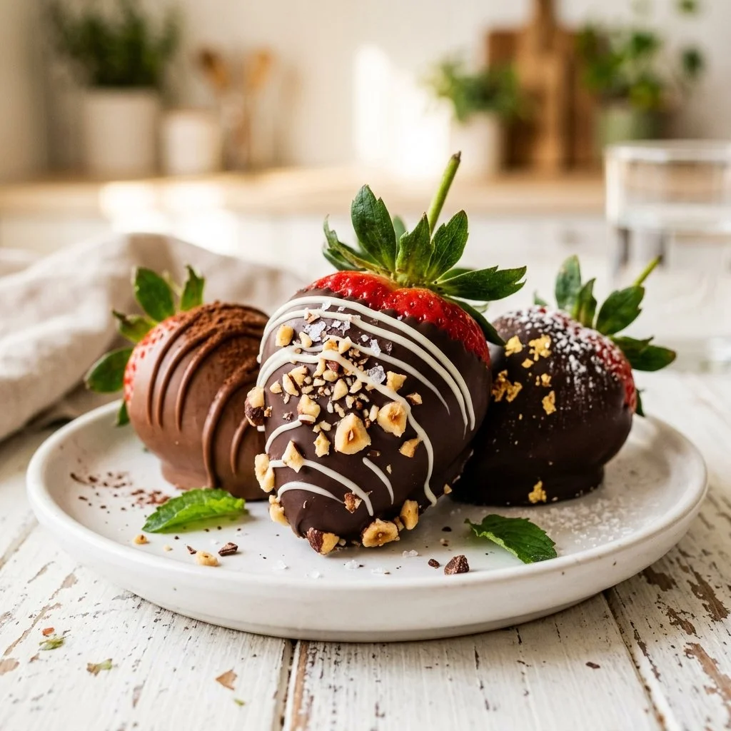 Delicious chocolate-covered strawberries arranged beautifully on a plate.
