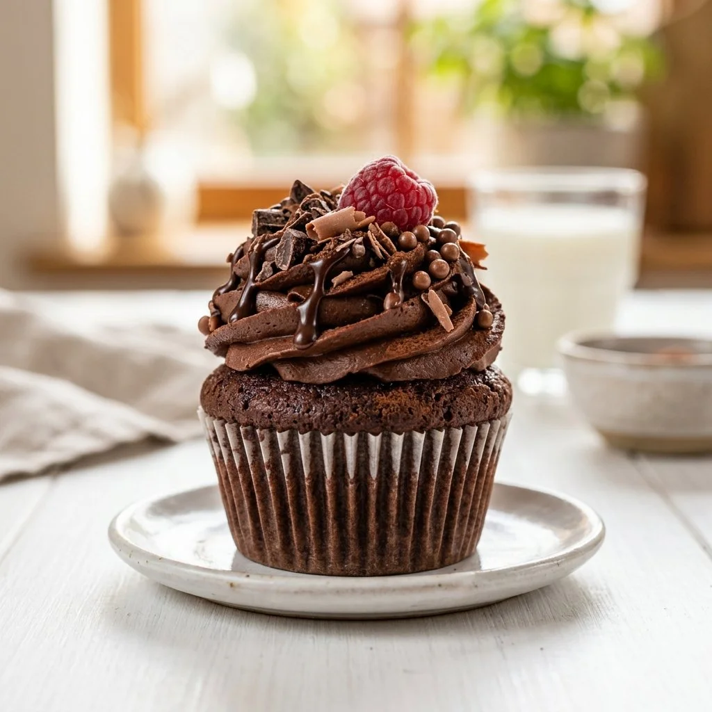 Delicious homemade chocolate cupcakes with frosting