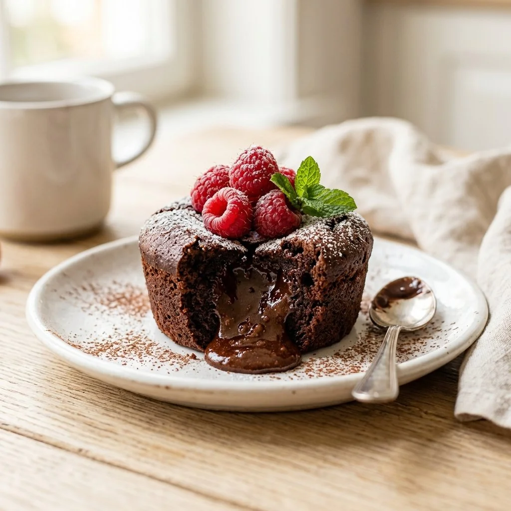 Decadent Chocolate Lava Cake with gooey chocolate center served on a plate