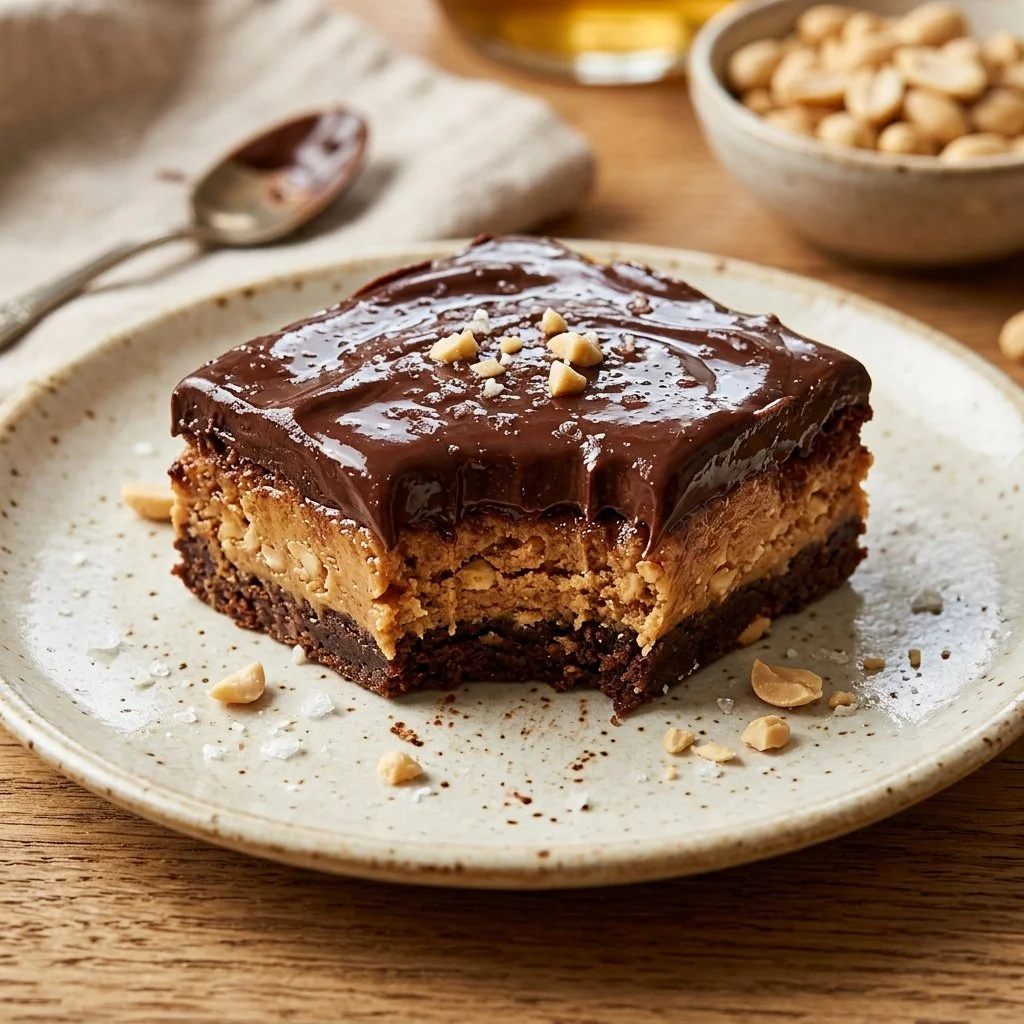 Delicious homemade Chocolate Peanut Butter Bars ready to enjoy.