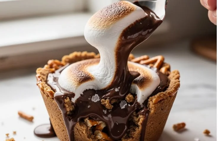 Delicious Chocolate Pretzel Mini Pie Cups ready to enjoy.