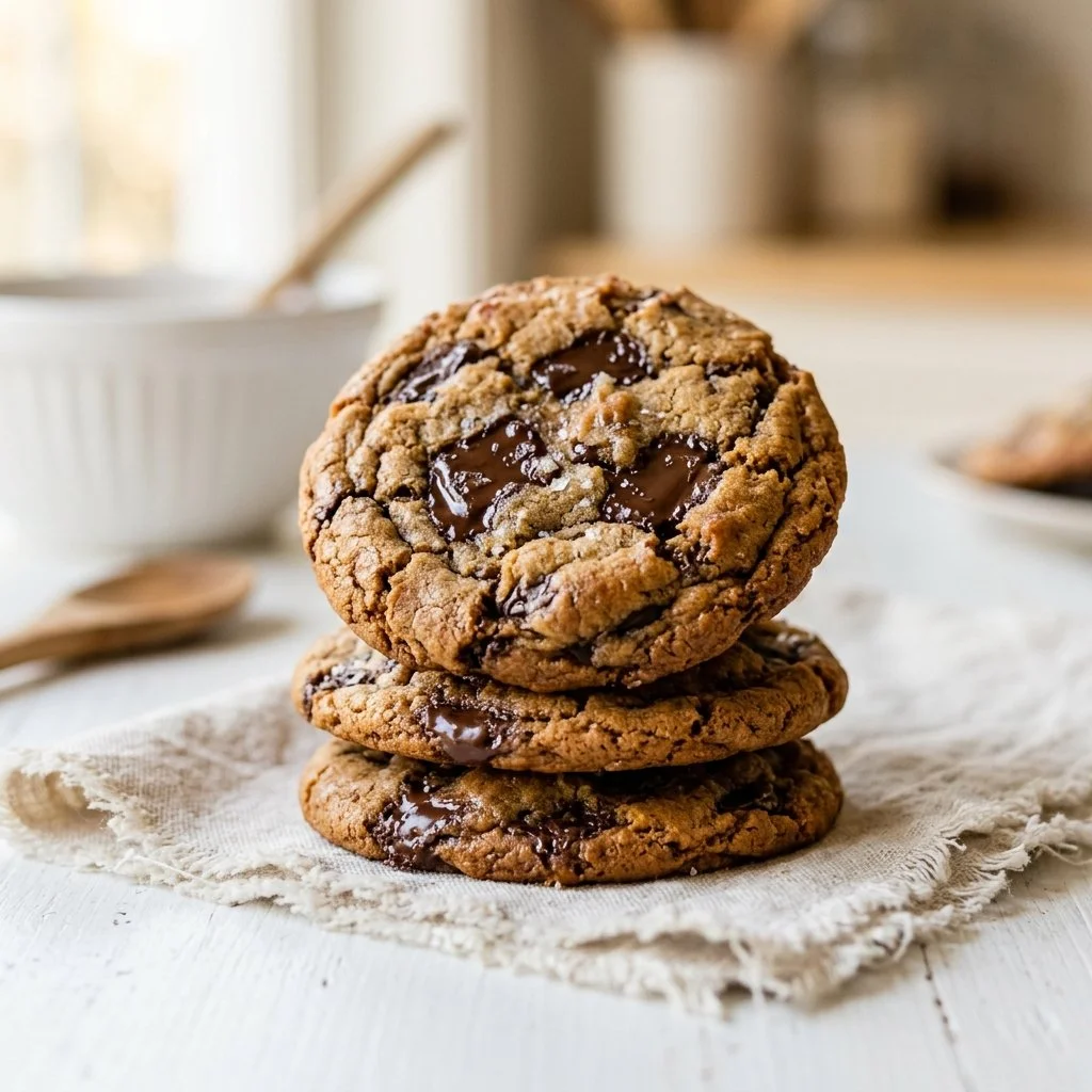 Freshly baked classic chocolate chip cookies on a cooling rack