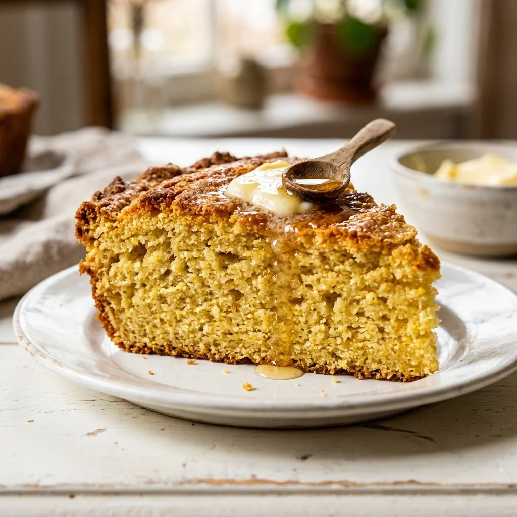 Delicious homemade classic cornbread served warm with butter