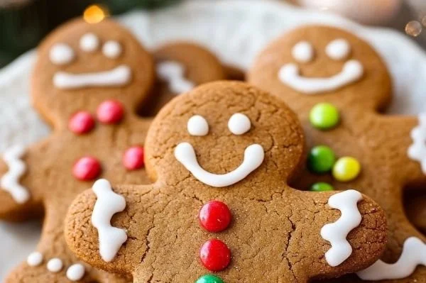 Deliciously decorated gingerbread men cookies on a festive plate