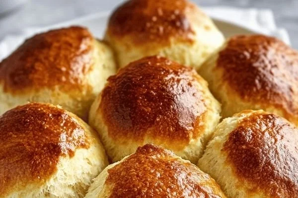 Freshly baked coconut flour dinner rolls on a wooden table