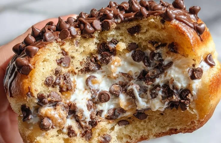 Delicious cookie dough-filled donuts on a plate