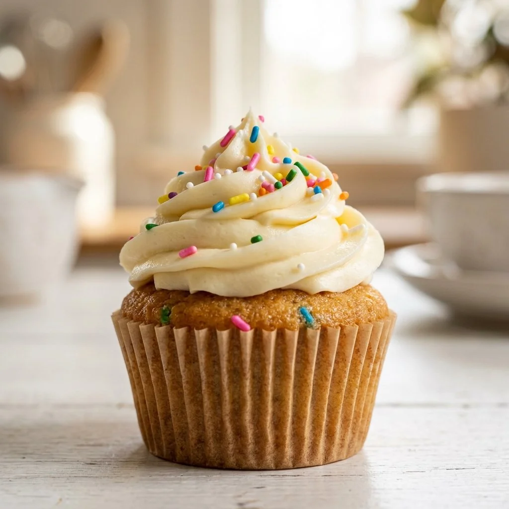 Delicious cream cheese frosting on freshly baked cupcakes