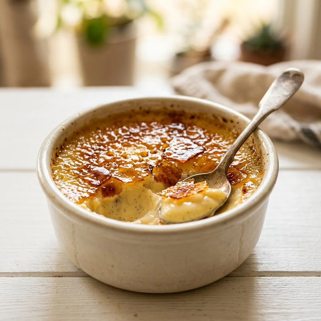 Delicious creme brulee with caramelized sugar crust and creamy custard