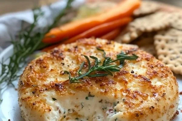 Crispy Baked Boursin cheese served with herbs and crackers