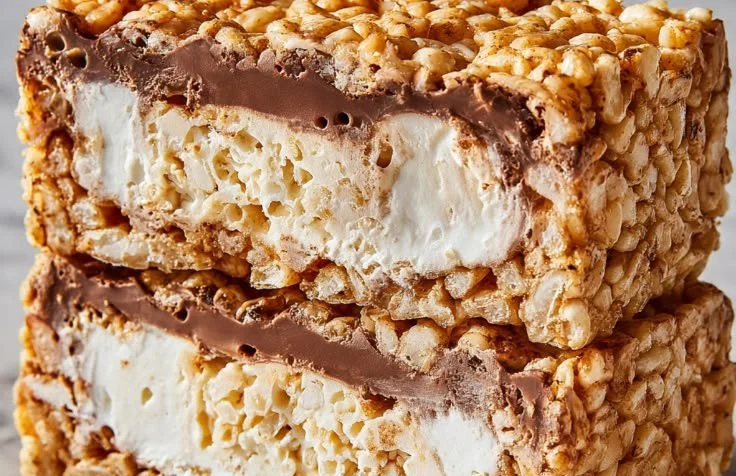 Crunchy Rice Krispie Ice Cream Bars ready to be served