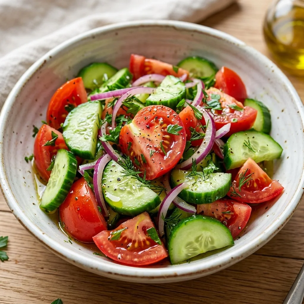 Fresh Cucumber Tomato Salad with vibrant vegetables in a bowl