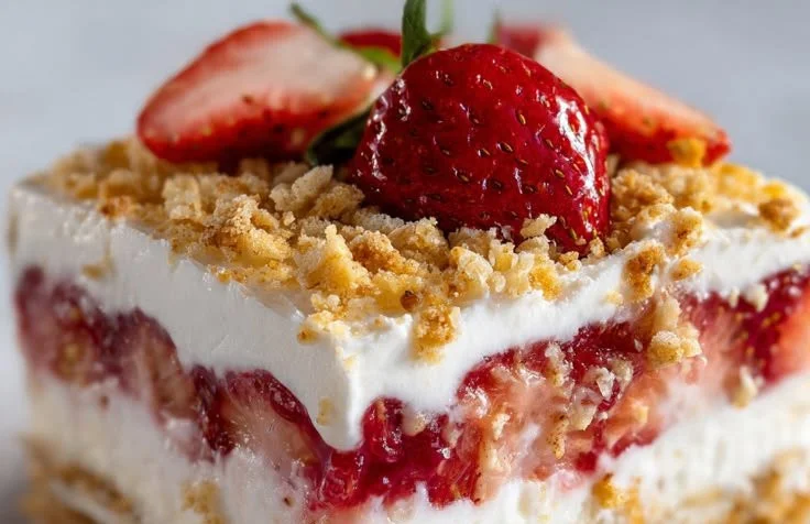 Delicious no-bake strawberry dessert served in a glass
