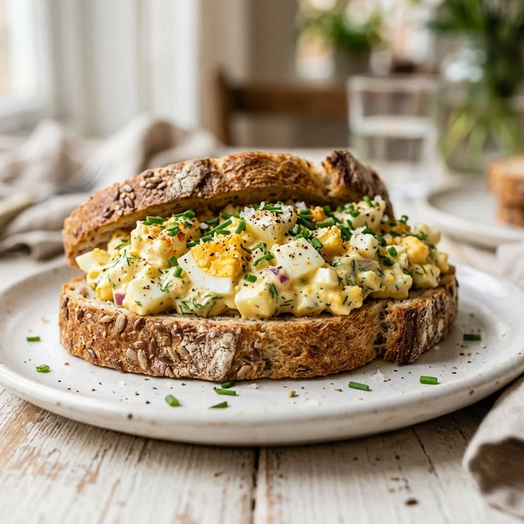 Egg salad sandwich made with creamy egg salad on fresh bread