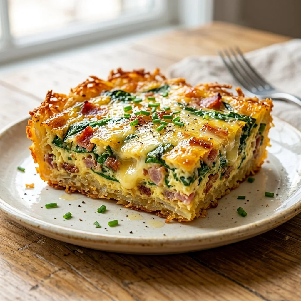 Delicious Hash Brown Crust Quiche served on a platter