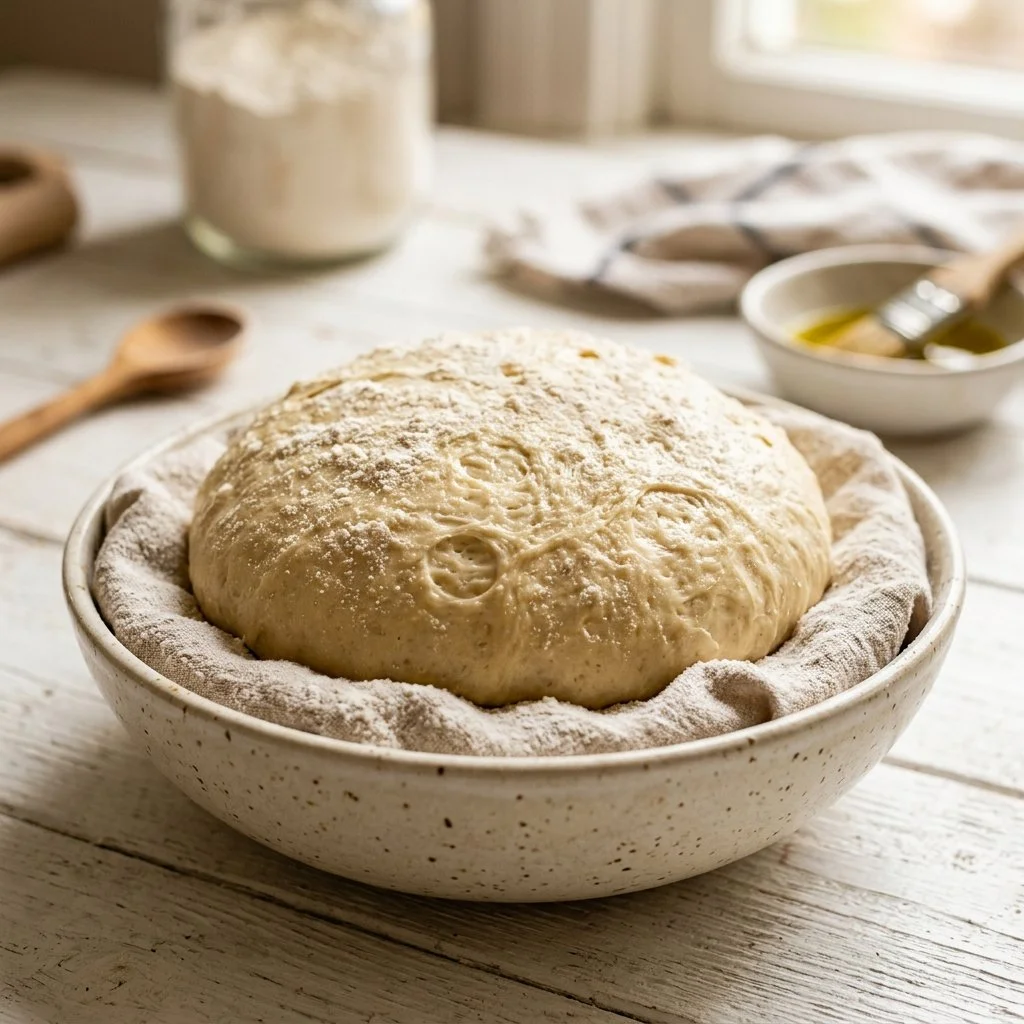 Freshly made homemade pizza dough prepared for baking